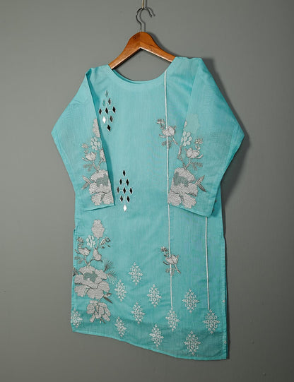 Paper Cotton Embroidered Stitched Kurti With Mirror Work – Falak (TS-071A-Blue)
