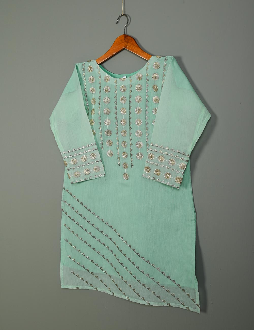 Paper Cotton Embroidered Stitched Kurti - Gracious (TS-101-Aqua Green)