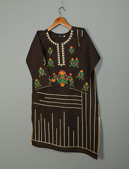 Cotton Embroidered Stitched Kurti - Glorious hues (TS-042A-Brown)