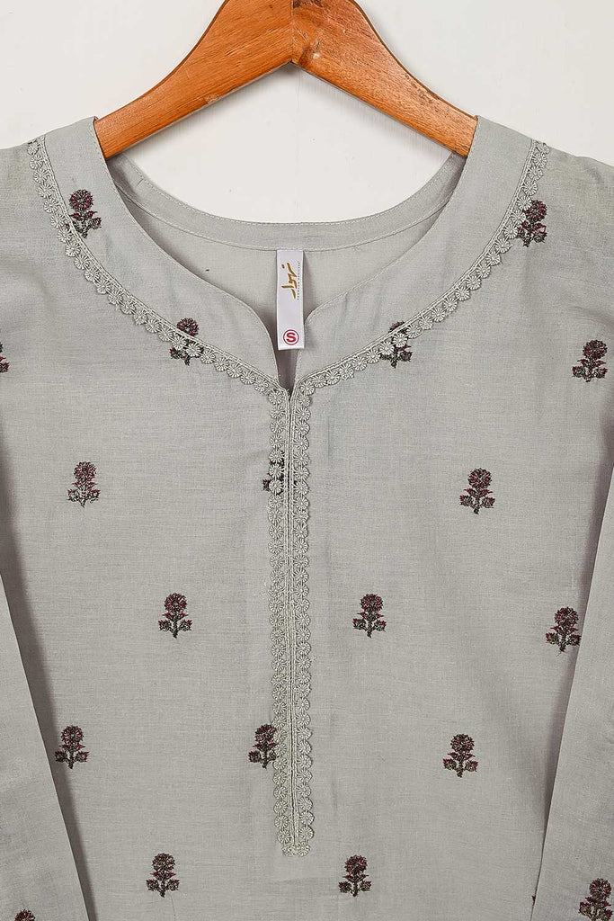 STP-118B-Grey - 2PC COTTON EMBROIDERED STITCHED