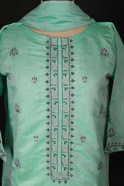 RTW-94-AquaGreen -  3Pc Stitched Paper Cotton Embroidered Dress