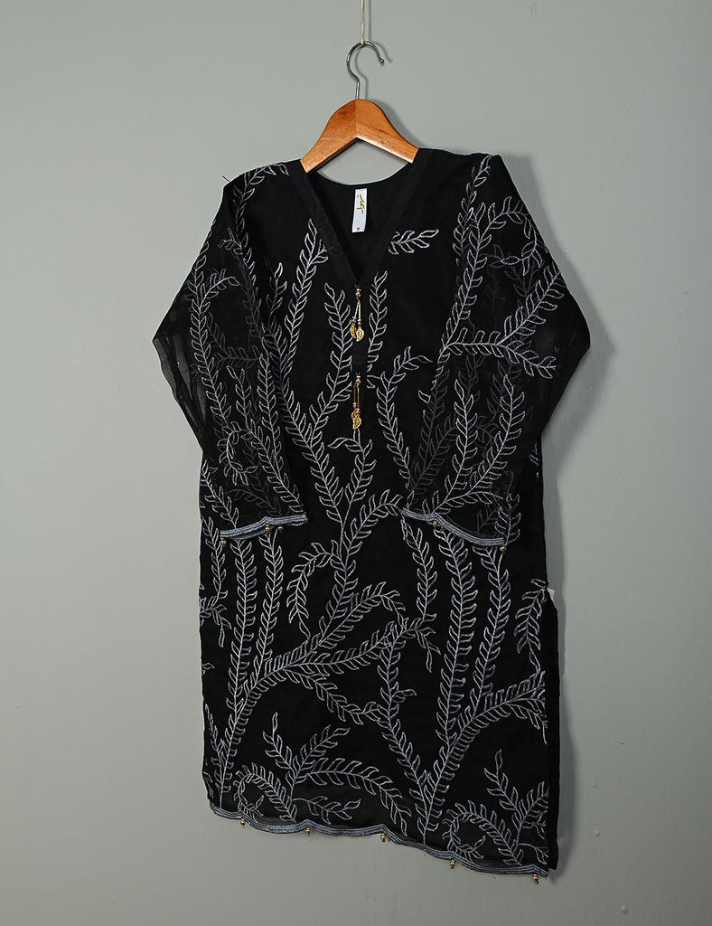 Jasmine Creeper - T20-062E-Black - Organza Embroidered Stitched Kurti