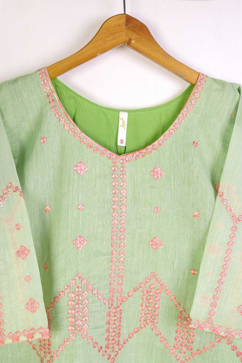 TS-211A-Pista - Paper Cotton Embroidered Kurti