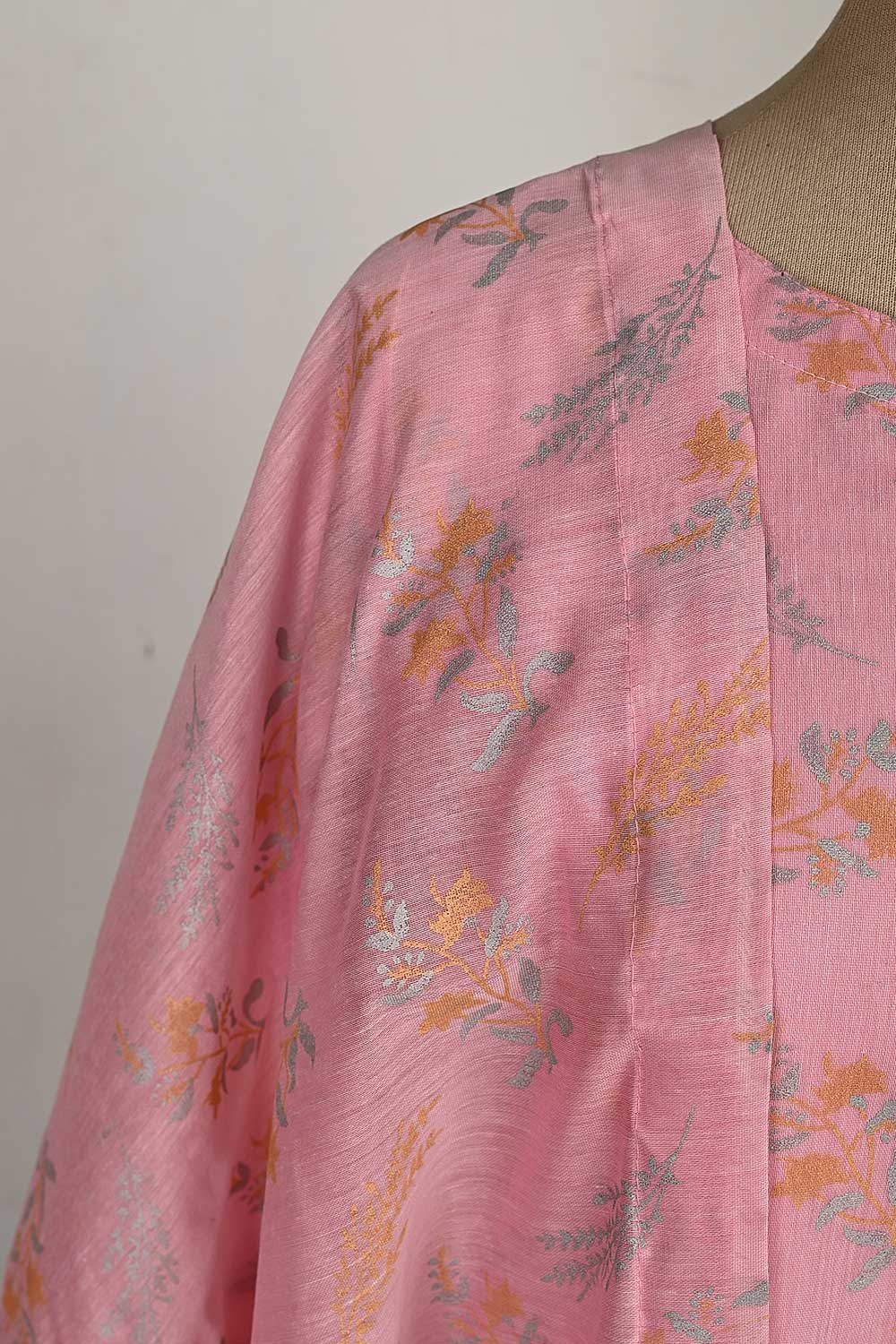 RTW-82-Pink -  3Pc Stitched Gold Print Paper Cotton Dress