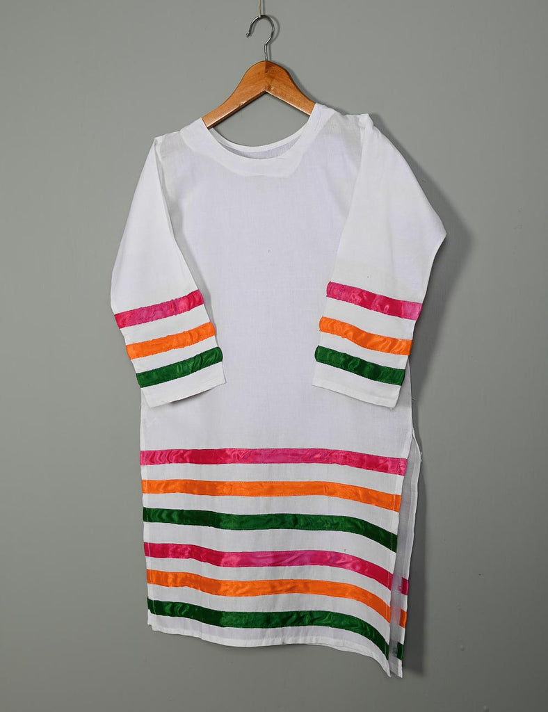 Cotton Ribbon Work Stitched Kurti - Sundry Vibes (TS-032A-White)