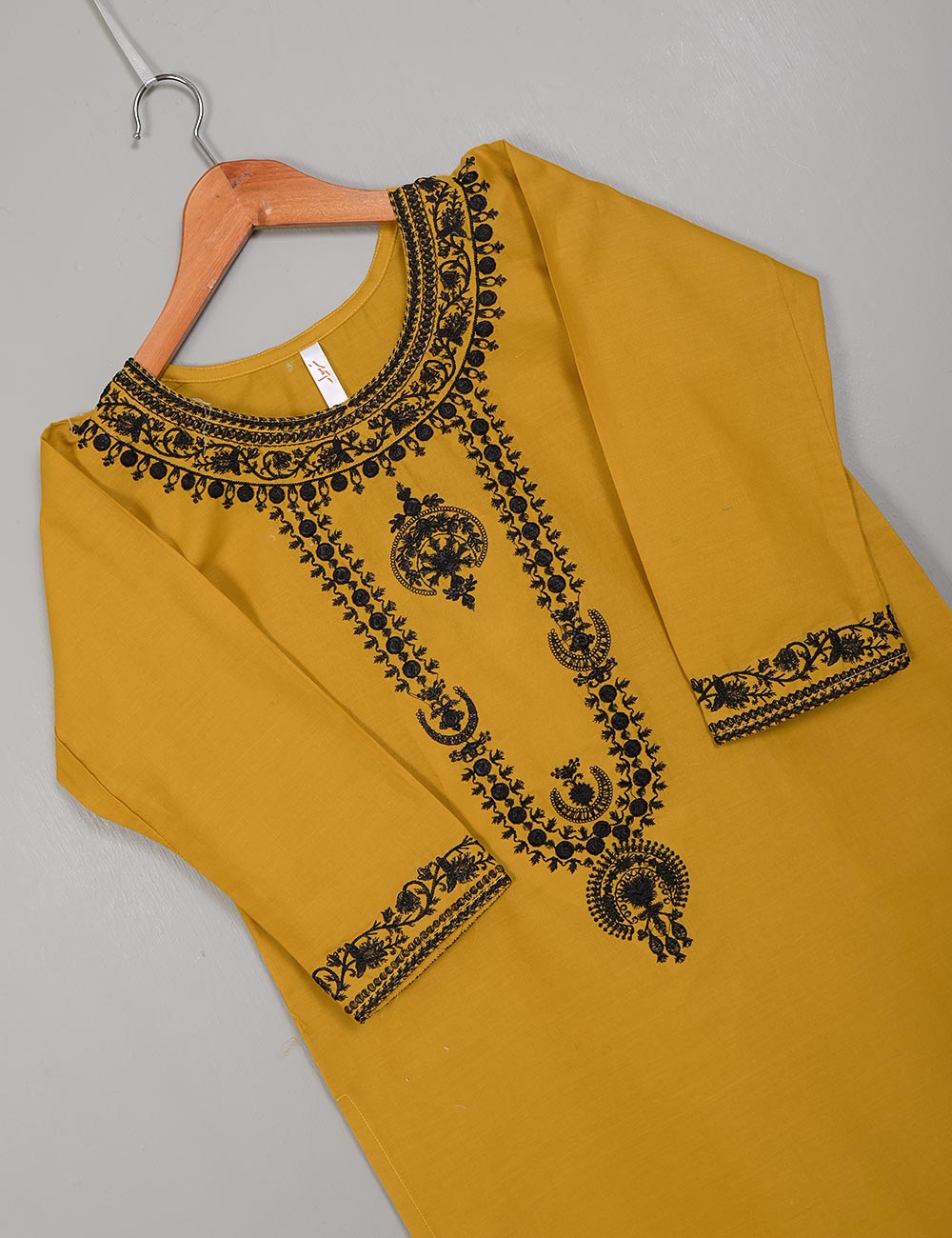 TS-128D-Mustard - Cotton Embroidered Stitched Kurti