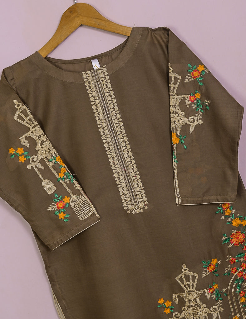 TS-021L-Chocolate Brown-Majestic Cage - Cotton Embroidered Stitched Kurti