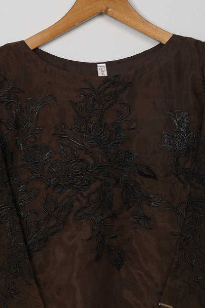 STP-072A-Dark Brown - 2Pc Organza Embroidered With Malai Trouser