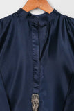 STP-076A-NavyBlue - 2Pc Silk Shirt With Silk Trouser