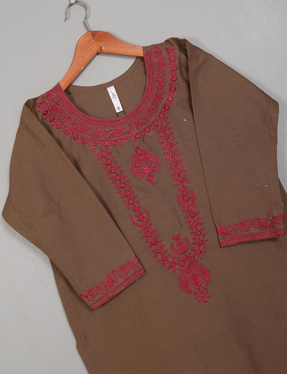 TS-128C-Brown - Cotton Embroidered Stitched Kurti