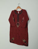 TS-199A-Mehroon - Celementine - Cotton Embroidered Kurti