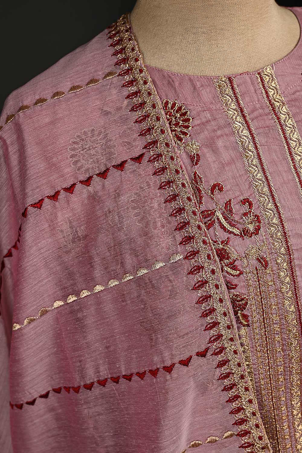 RTW-72-Pink -  3Pc Stitched Embroidered Paper Cotton Dress