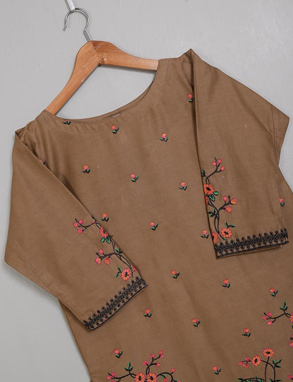 TS-198B-Brown - Cotton Embroidered Stitched Kurti