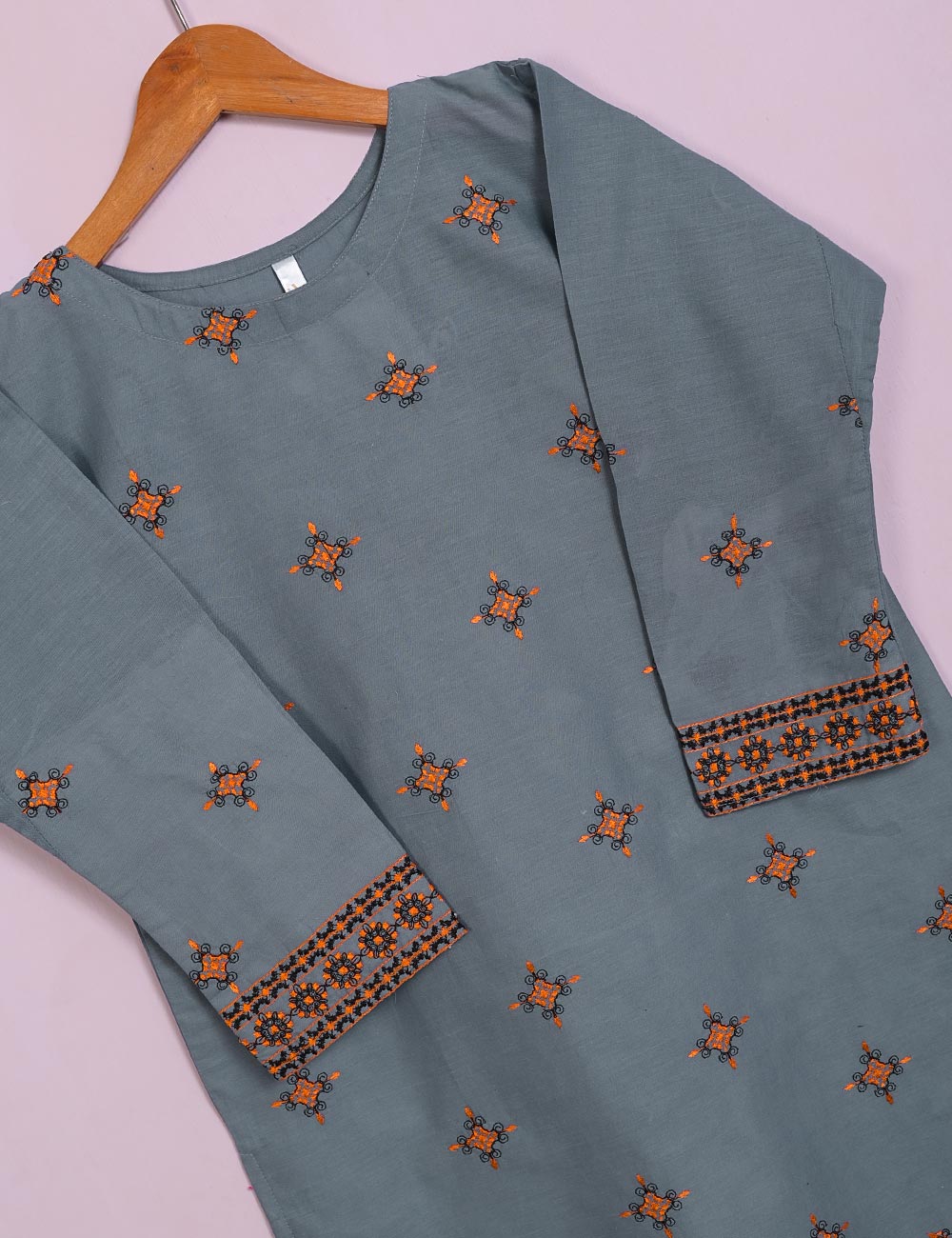 TS-110B-Grey - Cotton Embroidered Stitched Kurti