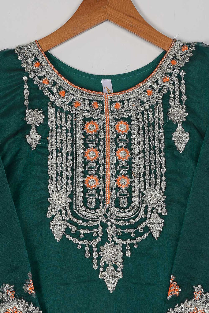 TS-106E-Turquoise - Organza Embroidered Stitched Kurti