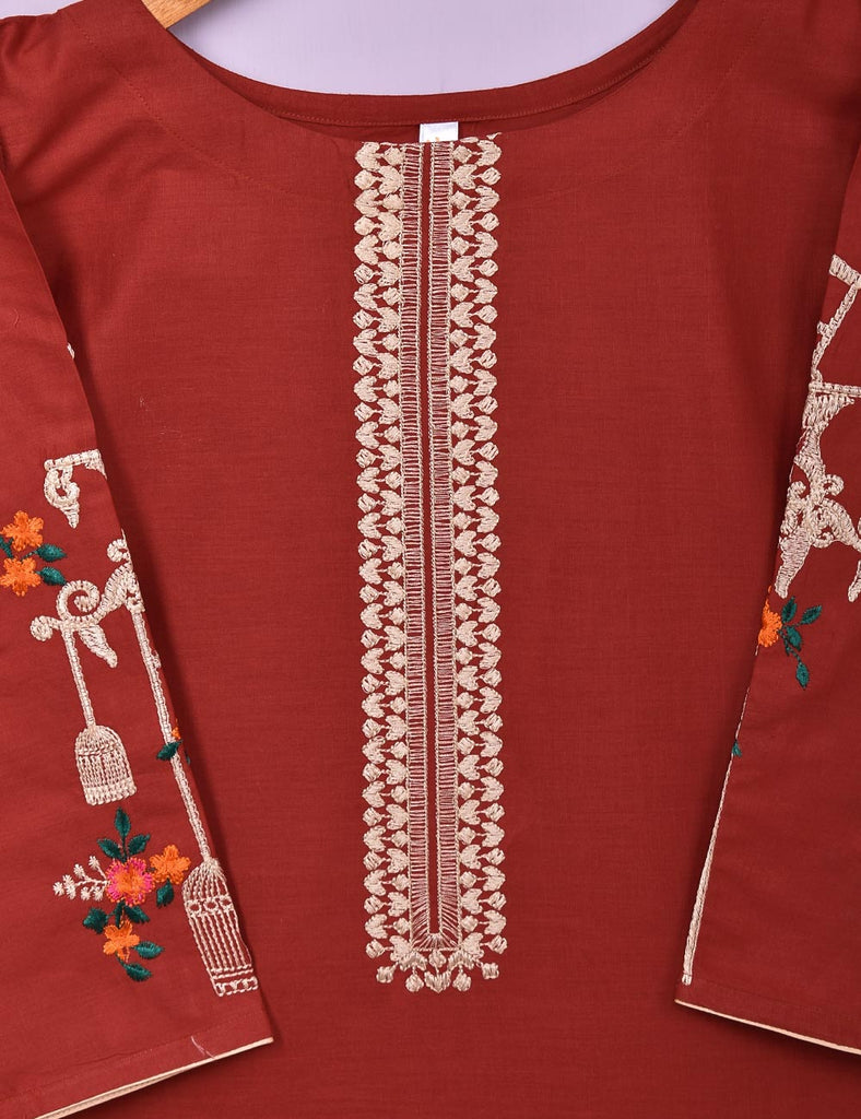 Cotton Embroidered Stitched Kurti - Majestic Cage (TS-021D-Maroon)