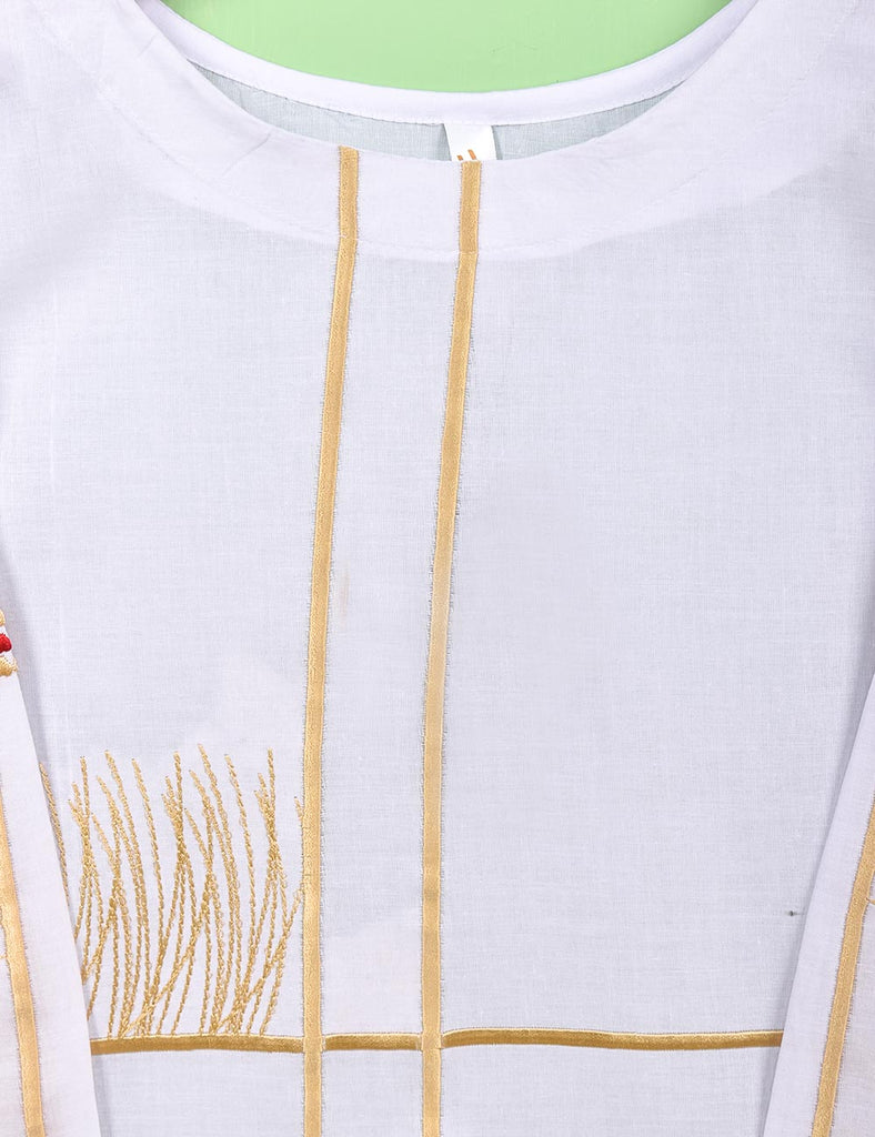 Cotton Embroidered Stitched Kurti - Revolution (TS-067B-White)