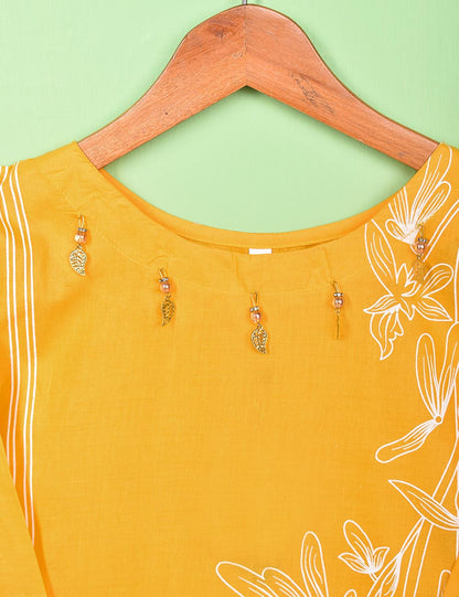 Cotton Printed Stitched Kurti - (TS-081C-Yellow)