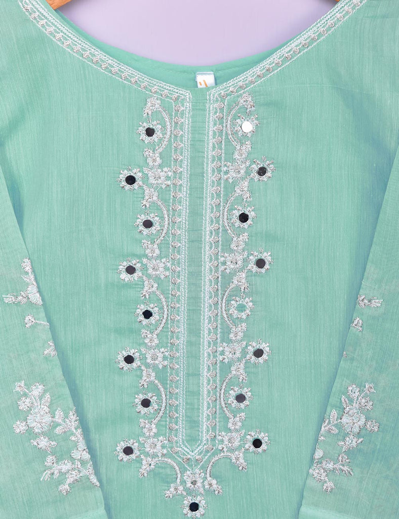 Paper Cotton Embroidered Stitched Kurti With Mirror Work - Reflection (TS-062B-AquaGreen)