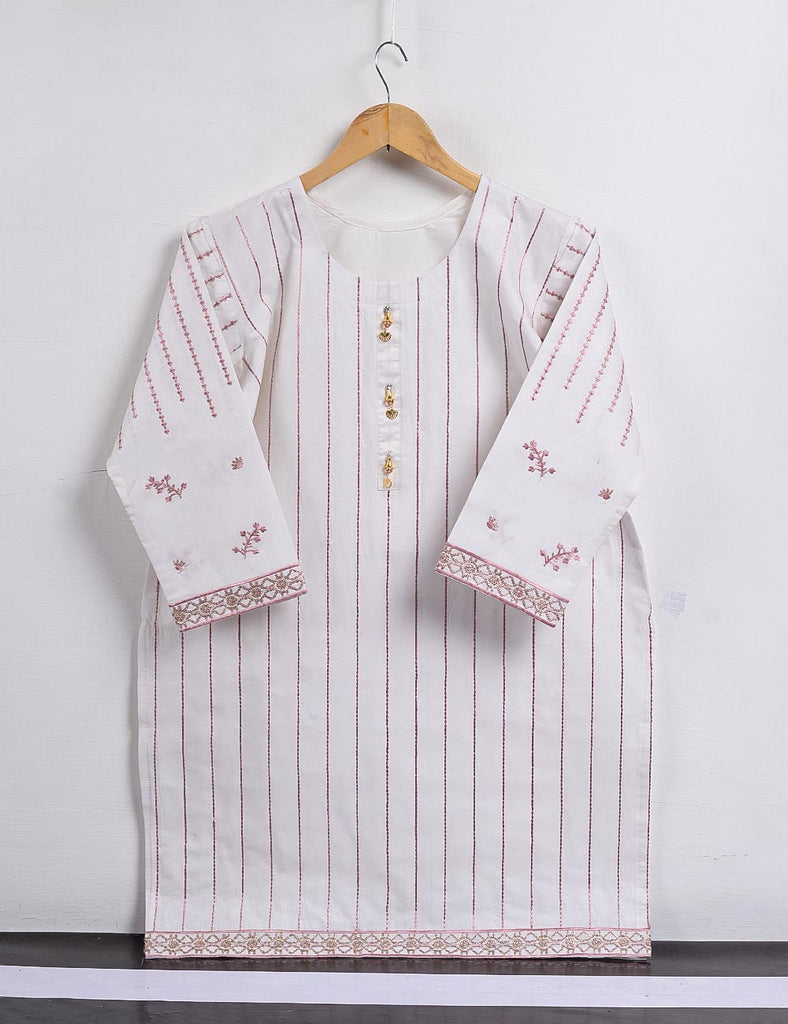 Cambric Embroidered Kurti - Classic - T20-001-White