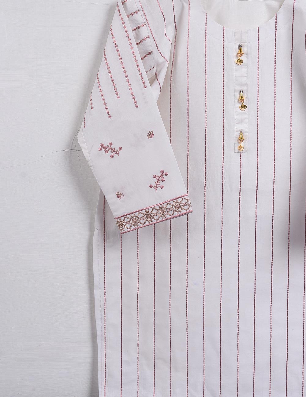 Cambric Embroidered Kurti - Classic - T20-001-White