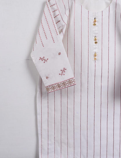 Cambric Embroidered Kurti - Classic - T20-001-White