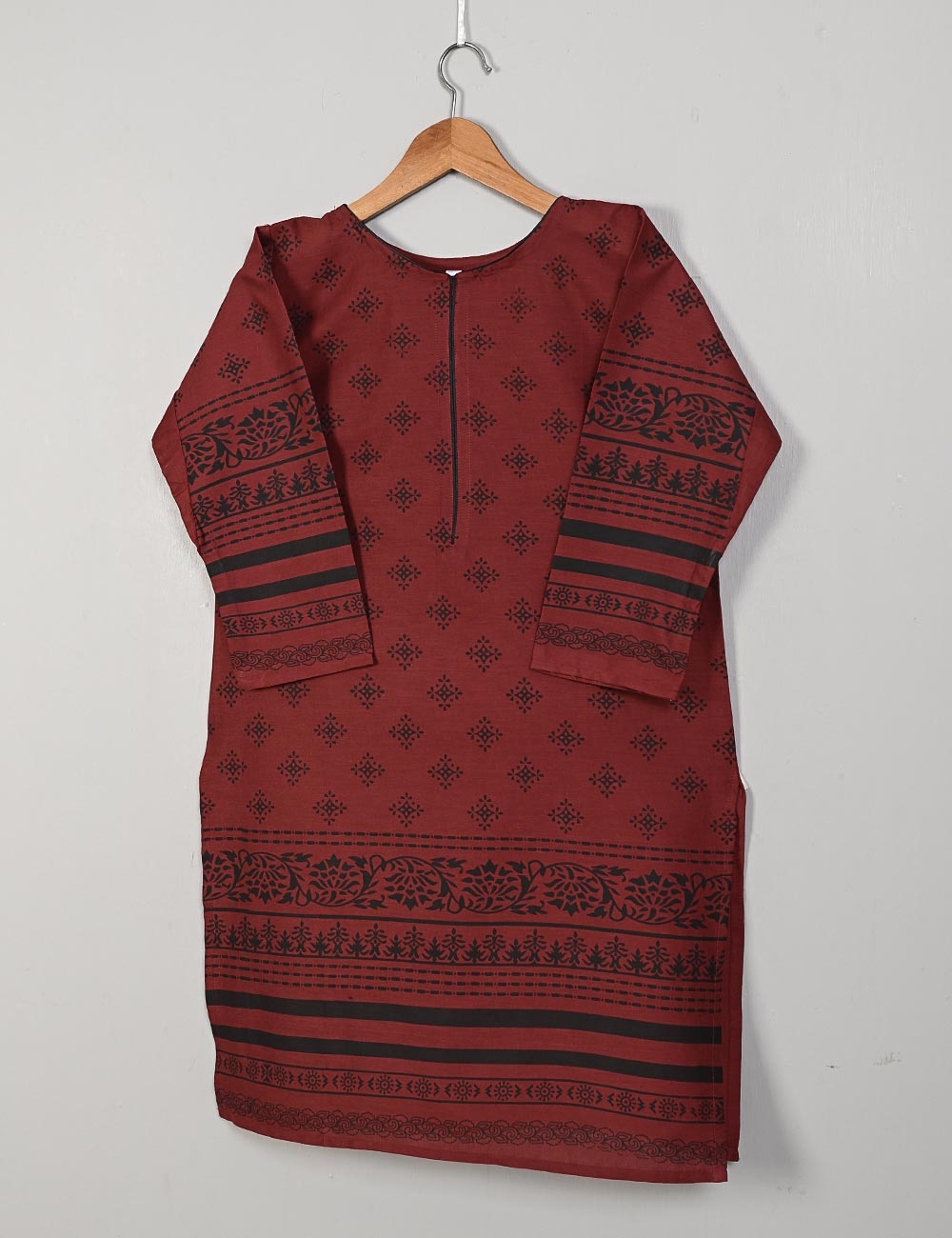 TS-163-Maroon - Cotton Printed Kurti