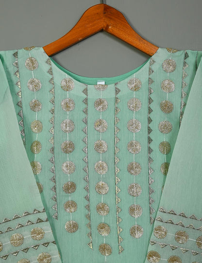 Paper Cotton Embroidered Stitched Kurti - Gracious (TS-101-Aqua Green)