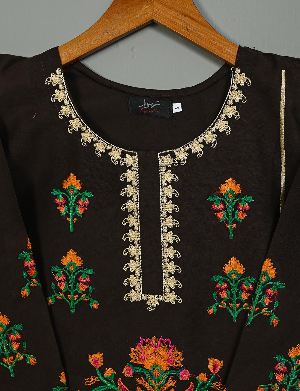 Cotton Embroidered Stitched Kurti - Glorious hues (TS-042A-Brown)