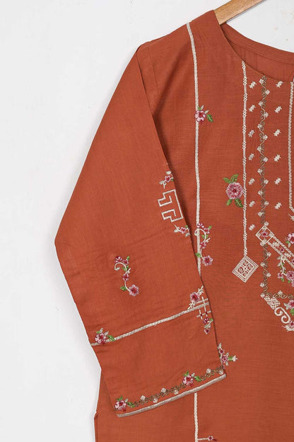 TS-226B-Rust - Cotton Embroidered Stitched Kurti