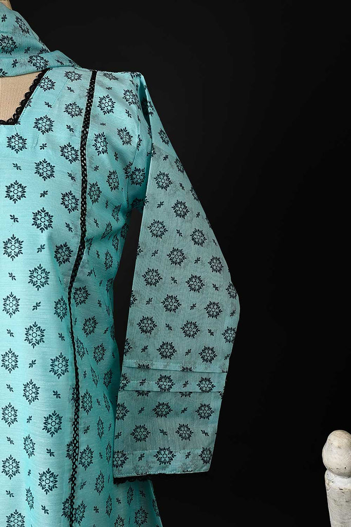 RTW-92-SkyBlue -  3Pc Stitched Paper Cotton Printed Dress