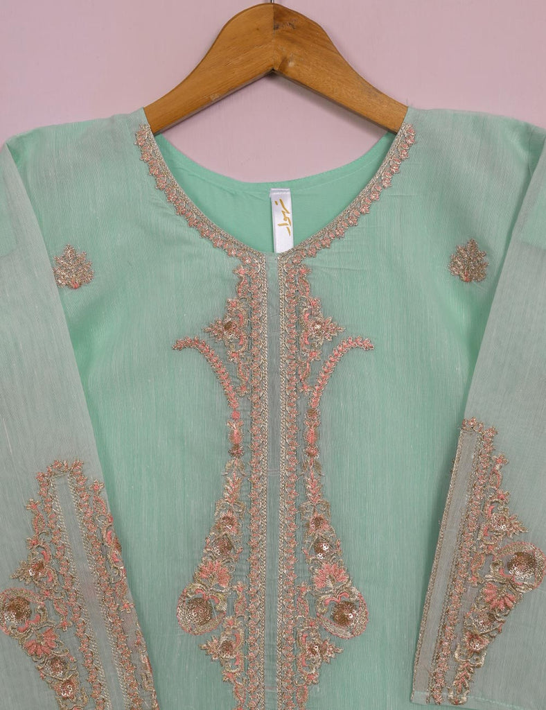 TS-116A-AquaGreen - Paper Cotton Embroidered Stitched Kurti
