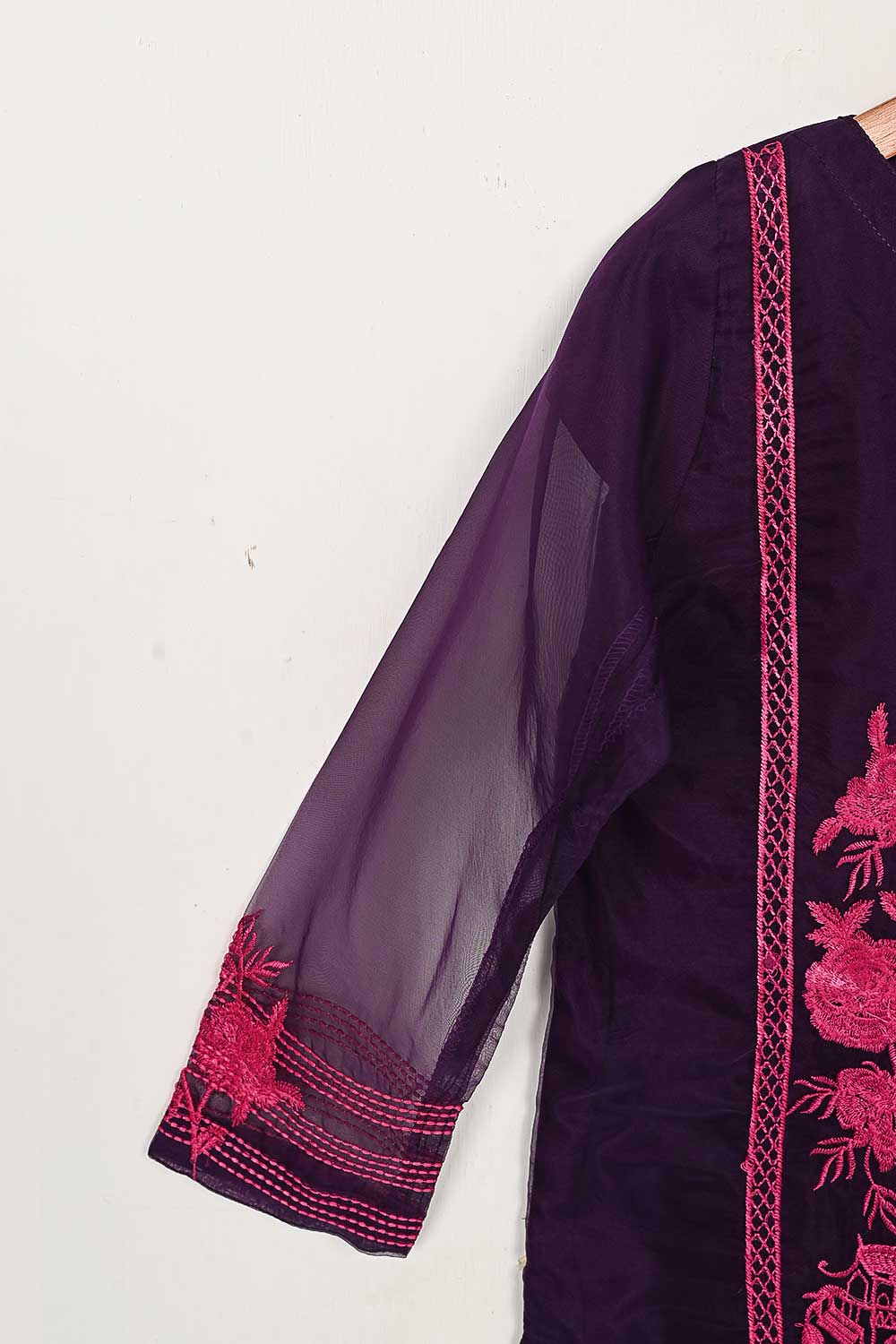 STP-071C-Purple - 2Pc Organza Embroidered With Malai Trouser