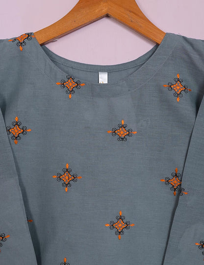 TS-110B-Grey - Cotton Embroidered Stitched Kurti