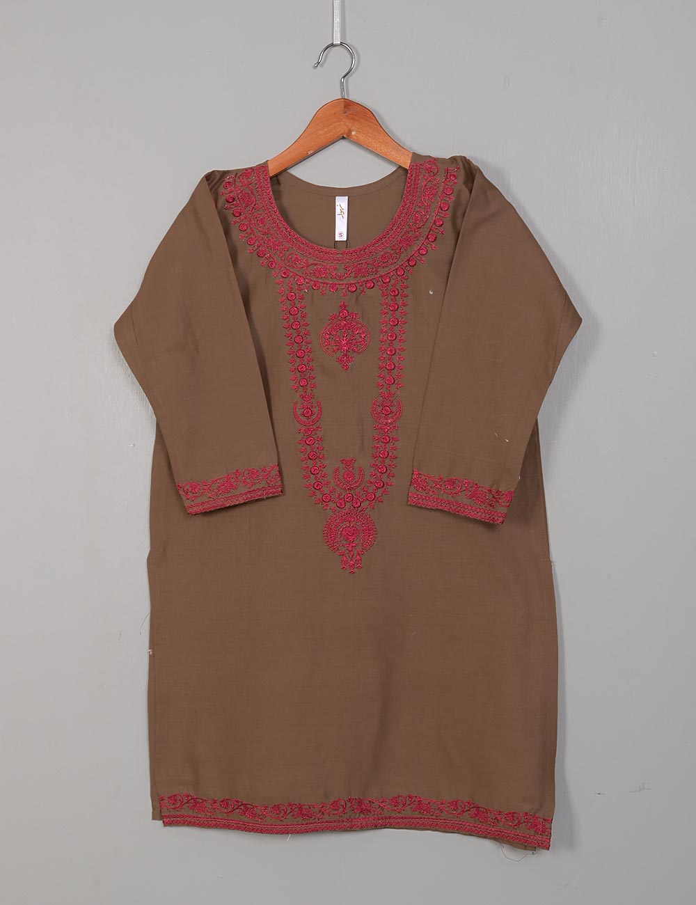 TS-128C-Brown - Cotton Embroidered Stitched Kurti