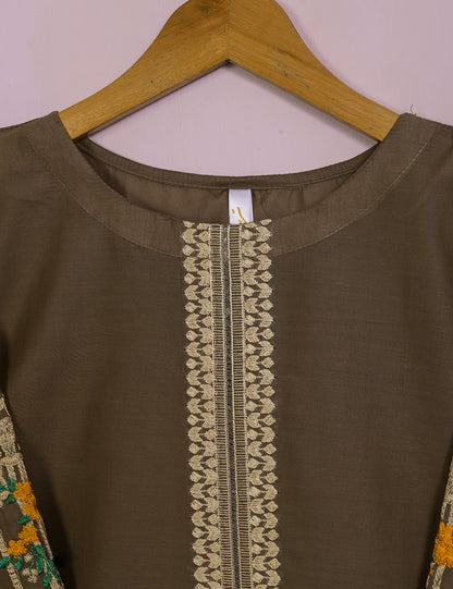 TS-021L-Chocolate Brown-Majestic Cage - Cotton Embroidered Stitched Kurti