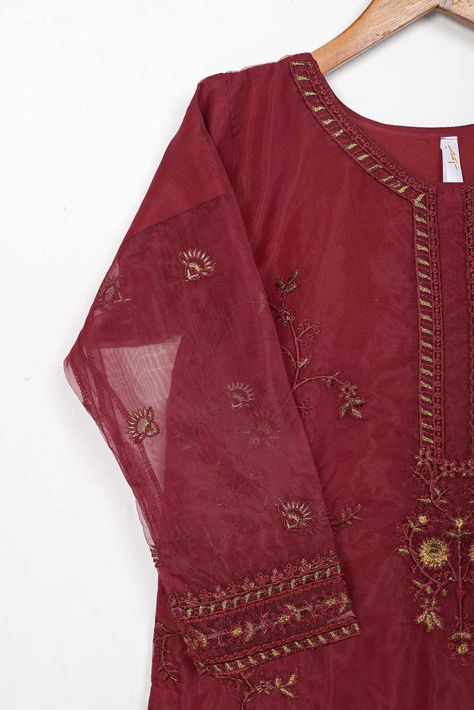 STP-043C-Maroon - 2Pc Organza Embroidered With Malai Trouser