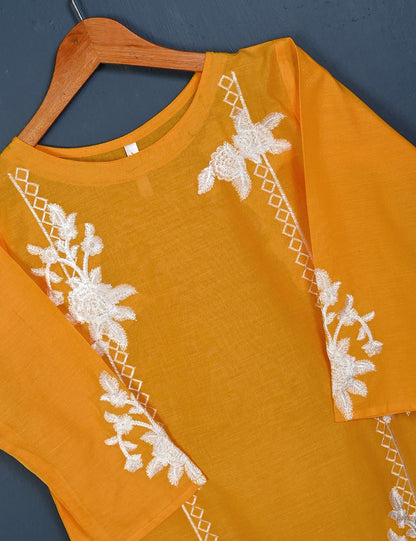 TS-136-Yellow - Sunflower - Cotton Embroidered Kurti