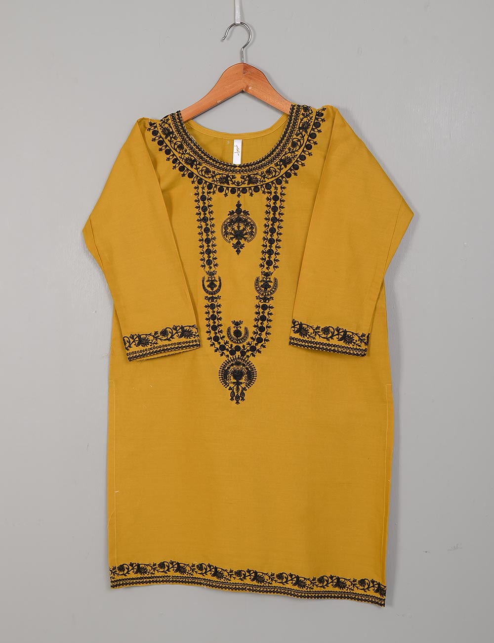 TS-128D-Mustard - Cotton Embroidered Stitched Kurti