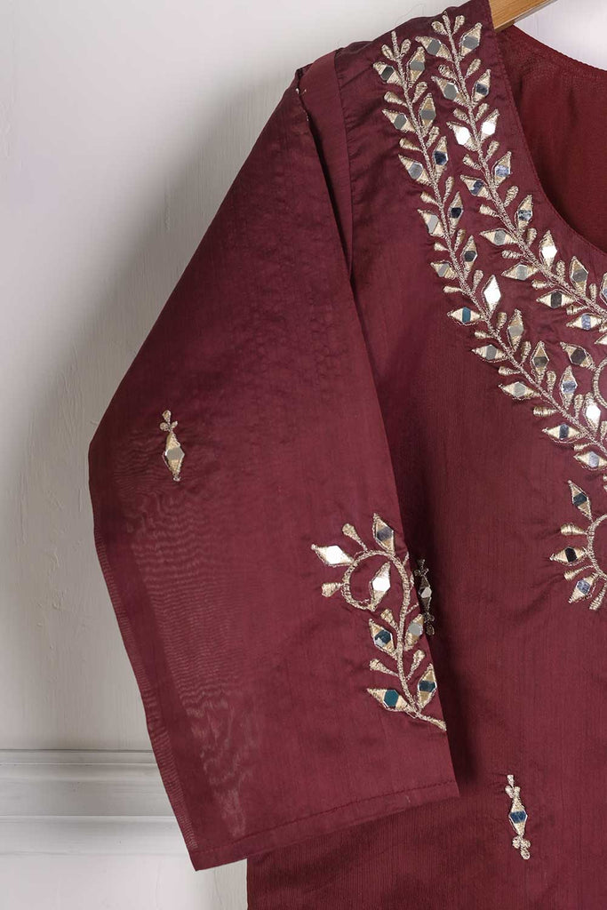 TS-147A-Maroon - Paper Cotton Embroidered Kurti