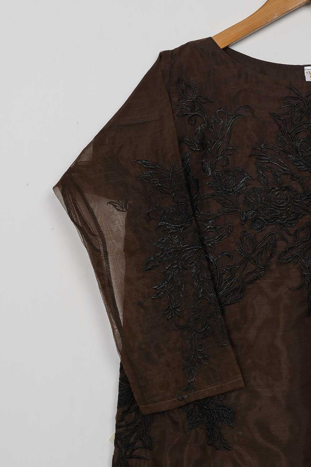 STP-072A-Dark Brown - 2Pc Organza Embroidered With Malai Trouser