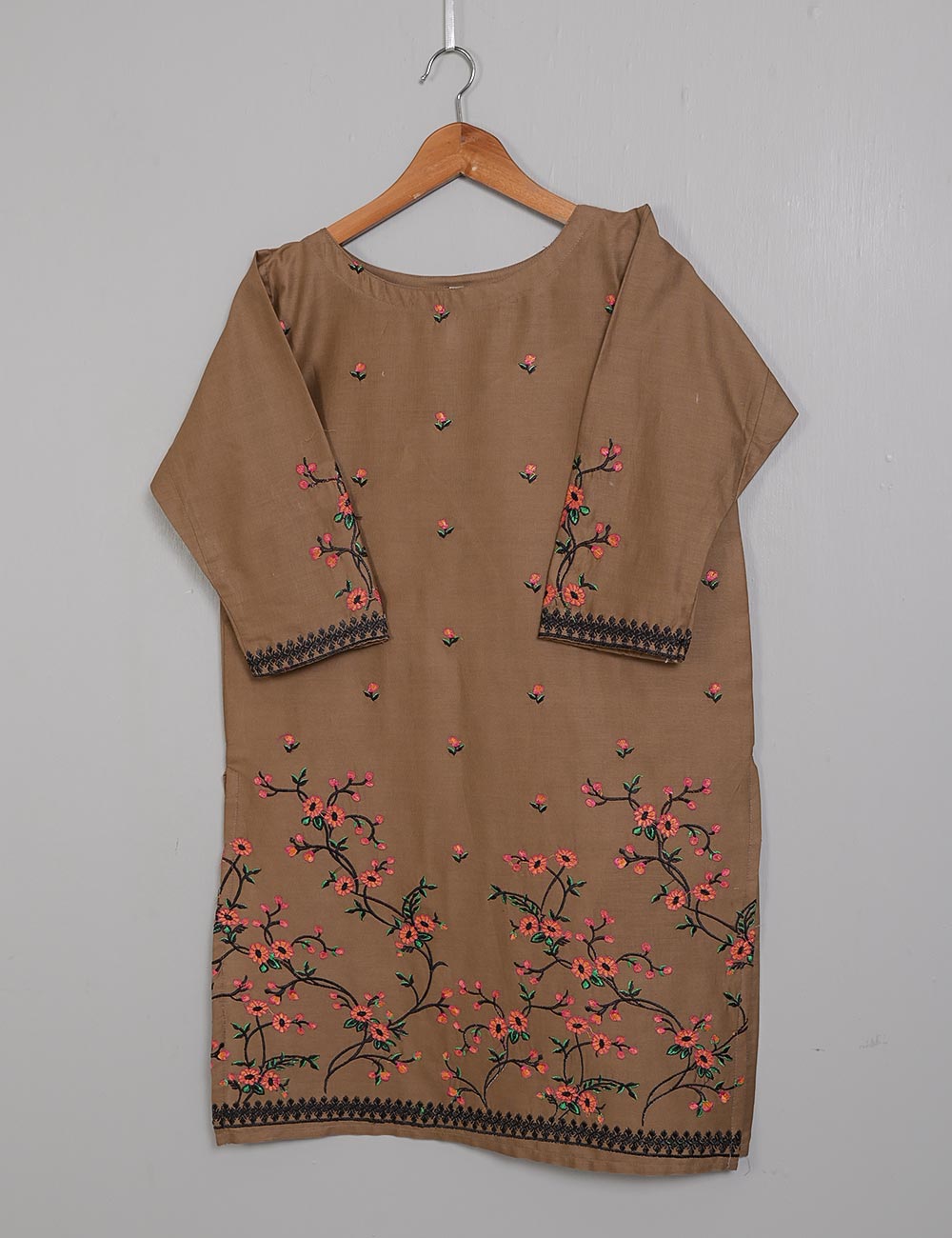 TS-198B-Brown - Cotton Embroidered Stitched Kurti