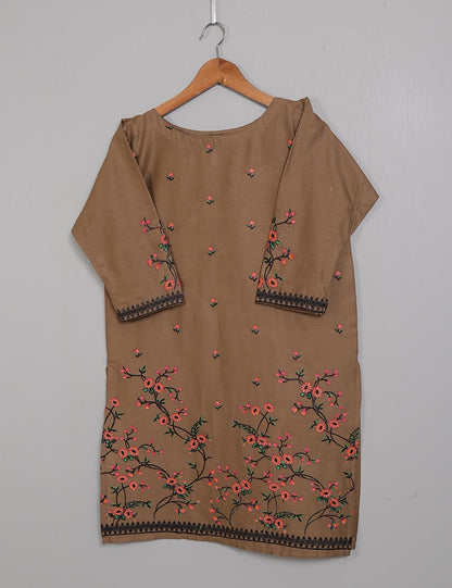 TS-198B-Brown - Cotton Embroidered Stitched Kurti