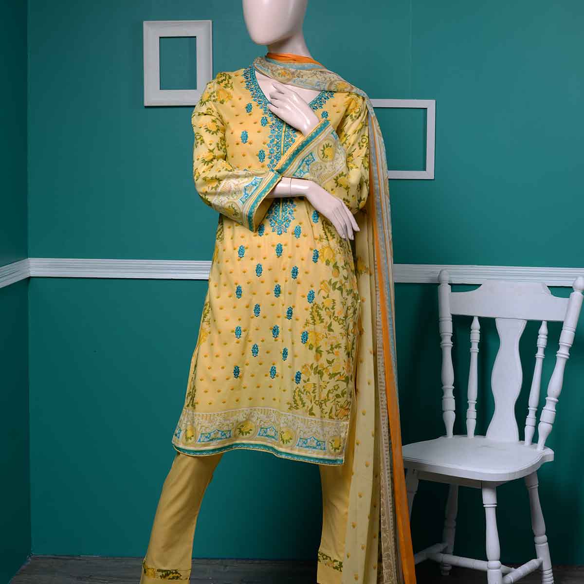 Un-stitched Embroidered Lawn (AY-4A) Marigold