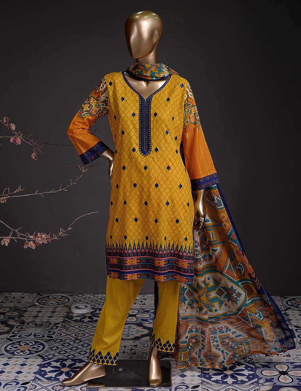 Dazzle (DL-4b) 3 Pc Un-stitched Embroidered Lawn Dress with Chiffon Dupatta