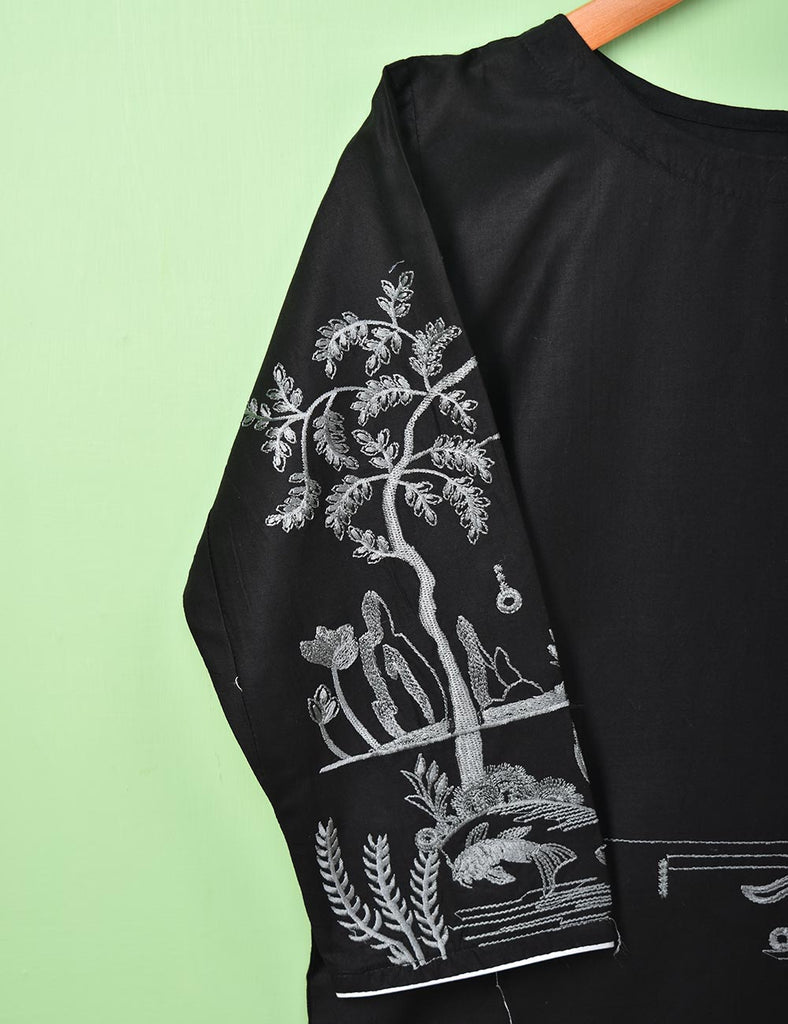 Cotton Embroidered Stitched Kurti - Midnight Lake (T20-060D-Black)