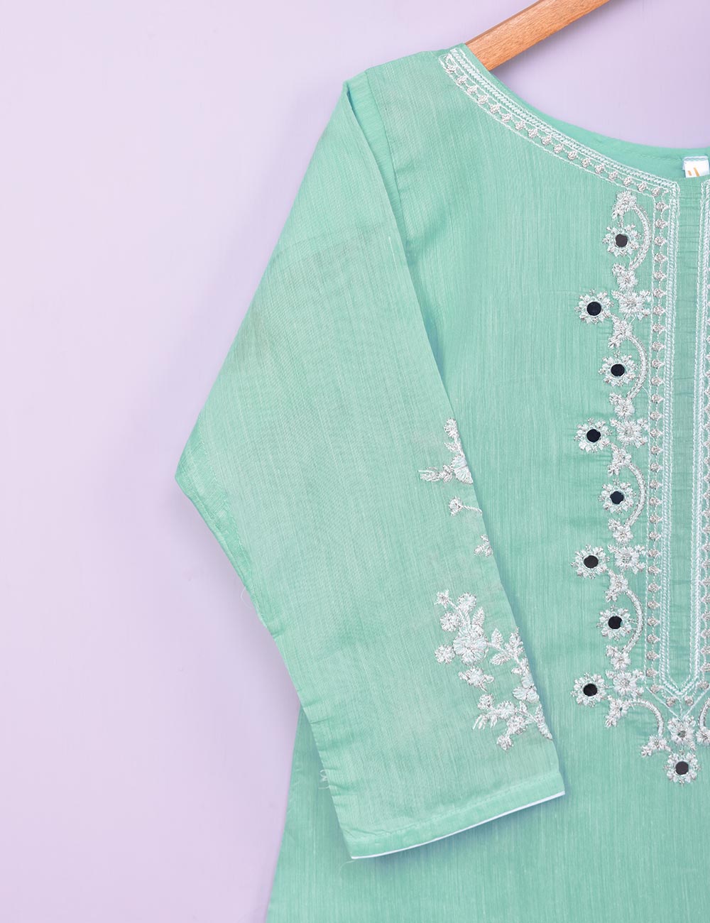 Paper Cotton Embroidered Stitched Kurti With Mirror Work - Reflection (TS-062B-AquaGreen)