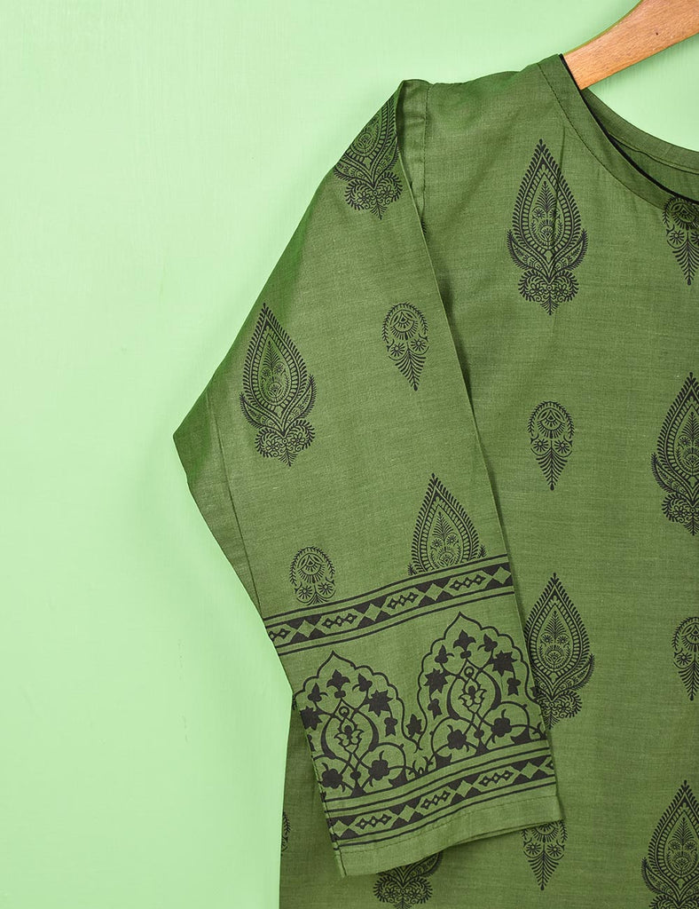 Cotton Printed Stitched Kurti - (TS-077A-Green)