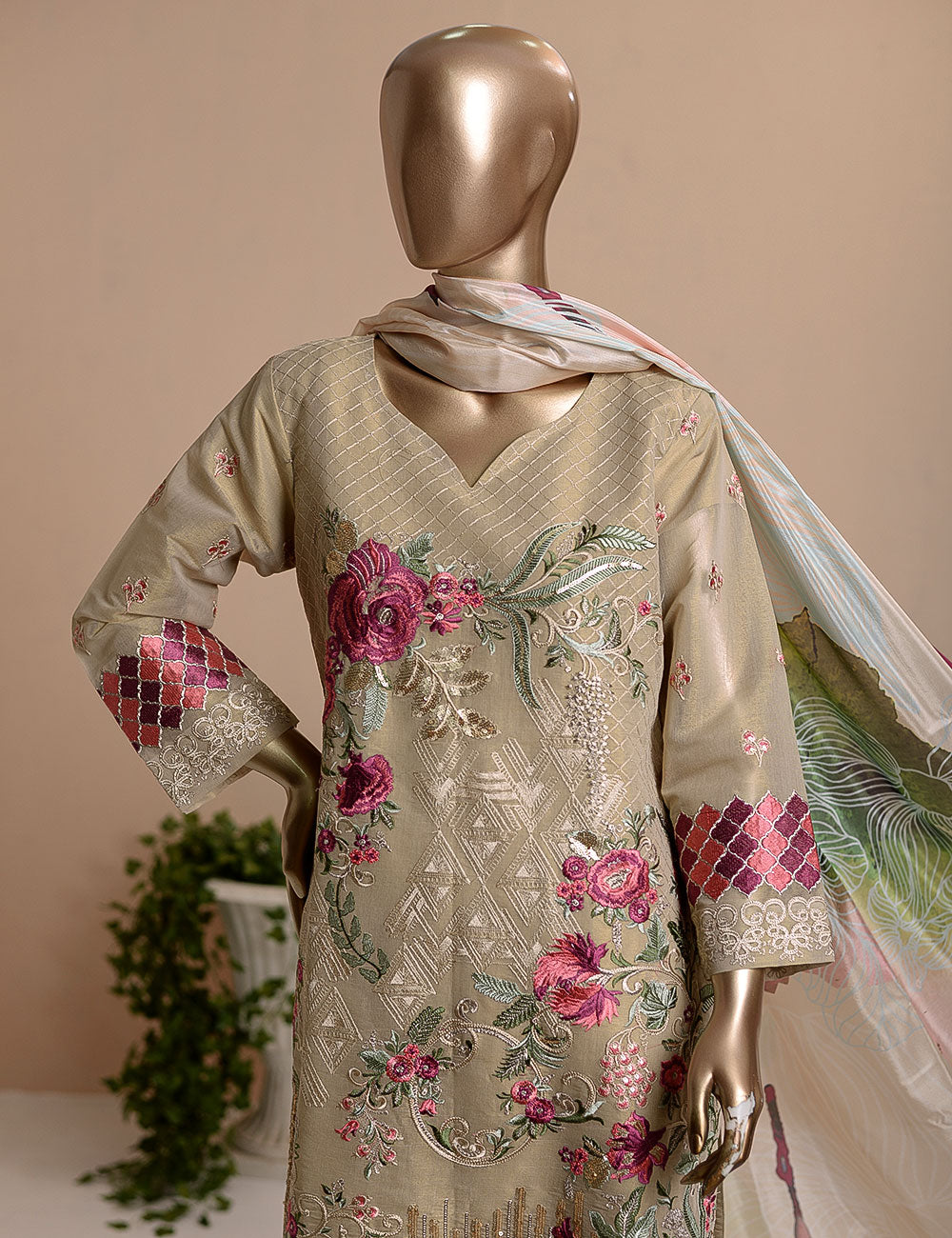 3 Pc Khaddi Lawn Unstitched Embroidered Dress (TP-19)