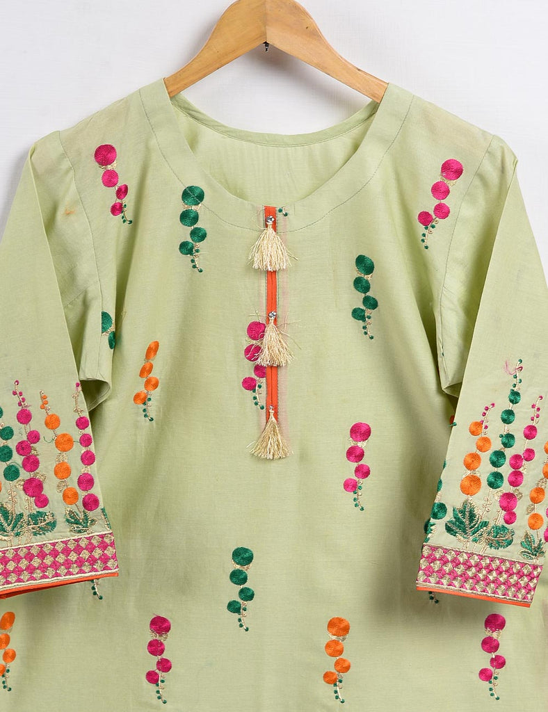 Cambric Embroidered Kurti - Turf - T20-007-Green